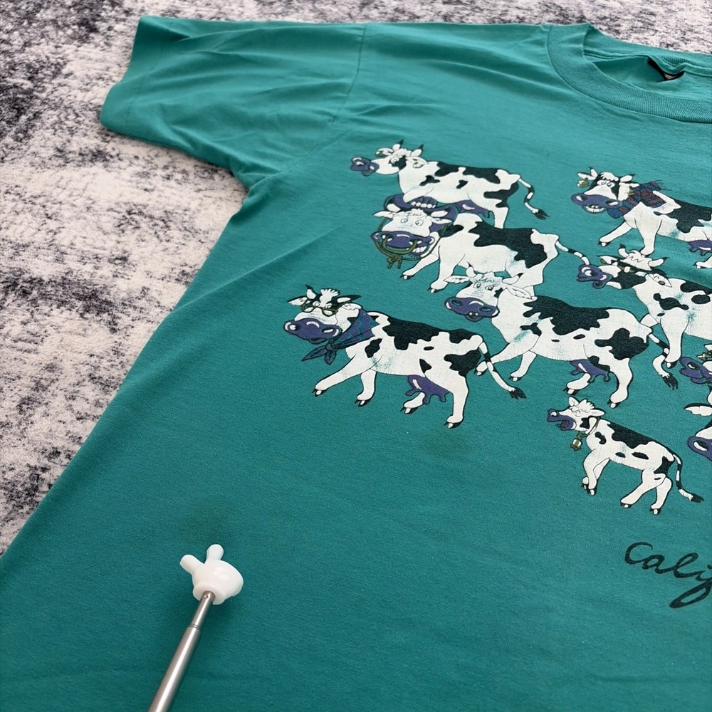 Vintage Califorina Cows Teal Shirt Single‎ Stitched Made in USA Adult Size Large - Picture 3 of 11